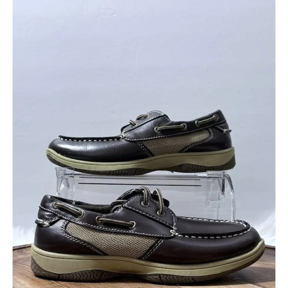 Deer Stags Jay Boat Shoes Boys kids 1.5 Brown Excellent Nautical Mesh Casual